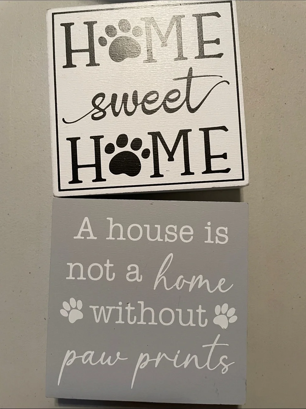 Cat-Themed Wall Sign Set - Black, White, Gray - Decorative Paw Prints 6pc New